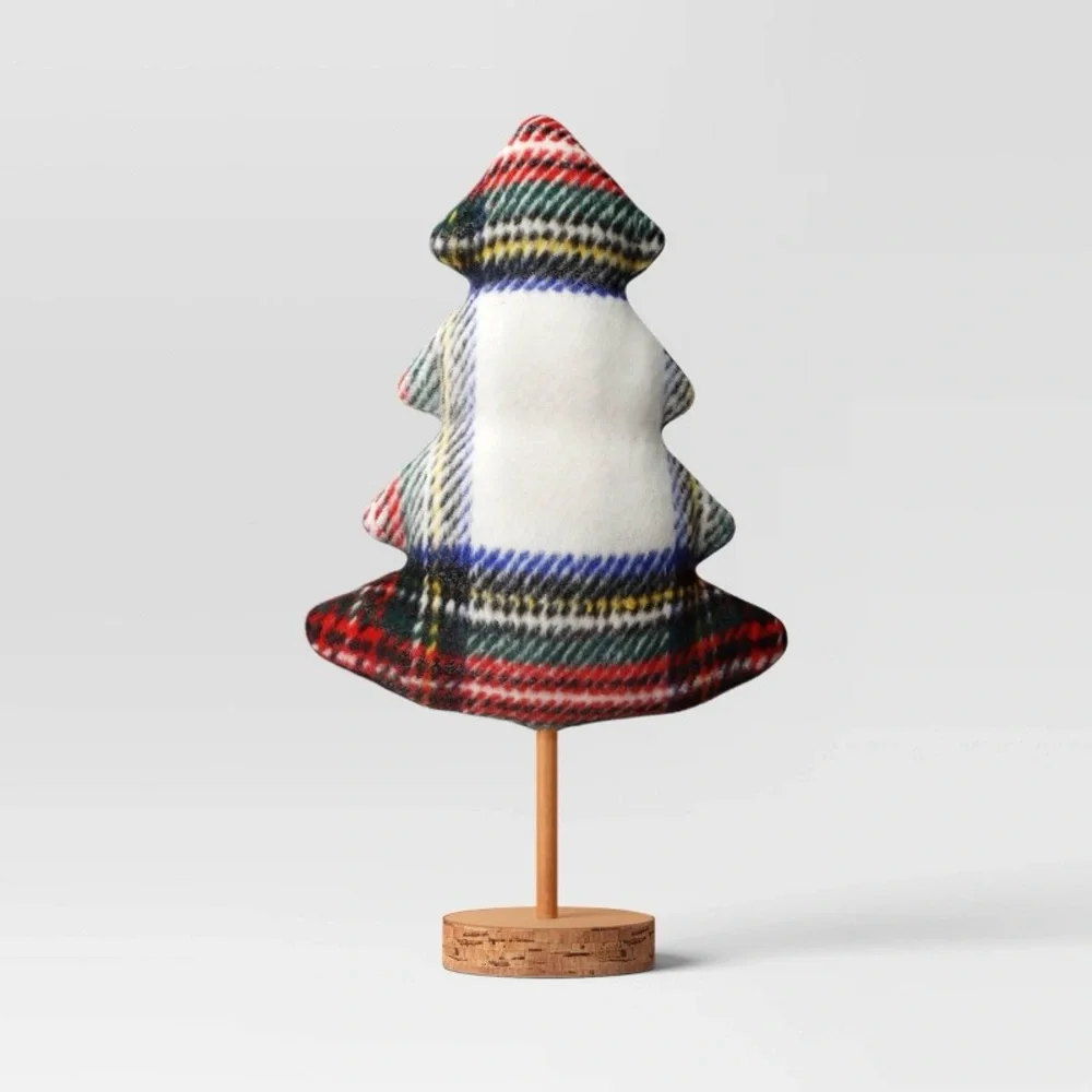 X3 Wondershop Plaid Fabric Christmas Tree with Wood Base‎ Figurine, NEW